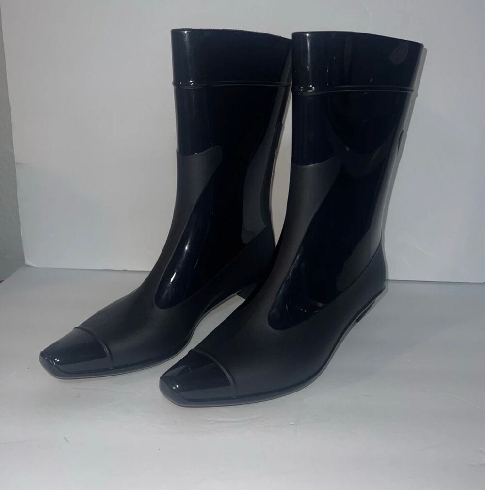 Jeffrey Campbell Drench 9 Rain Boots Kitten Heeled point Toe Matt & Glossy navy